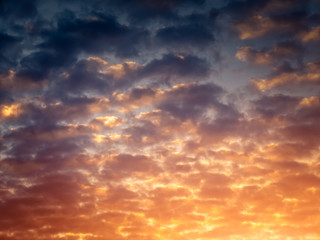 Sky and clouds in evening during sunset. Altocumulus clouds.