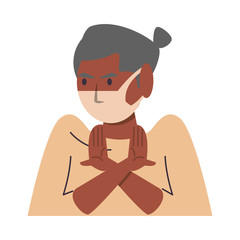 afro woman using face mask character