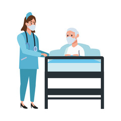 nurse attending old man lying in bed