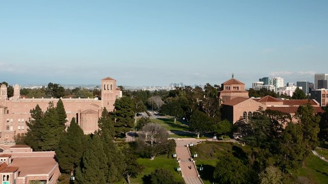 Aerial flight over the empty UCLA campus during the coronavirus pandemic