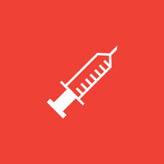 Syringe Icon On Red Background. Red Flat Style Vector Illustration