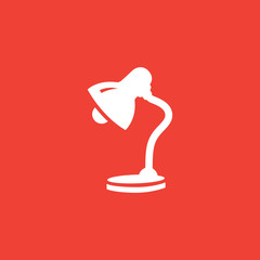 Table Lamp Icon On Red Background. Red Flat Style Vector Illustration