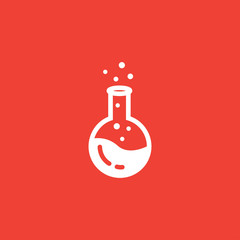 Test Tube Line Icon On Red Background. Red Flat Style Vector Illustration
