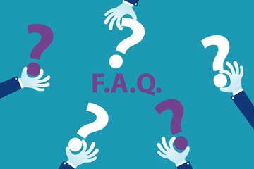 Human hands holding question mark FAQ text in the middle