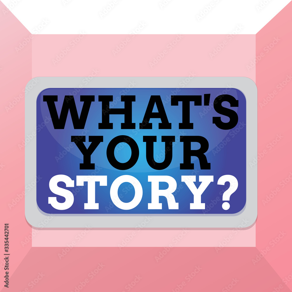 Aufkleber conceptual hand writing showing what is your story question. concept meaning being asked by someone 