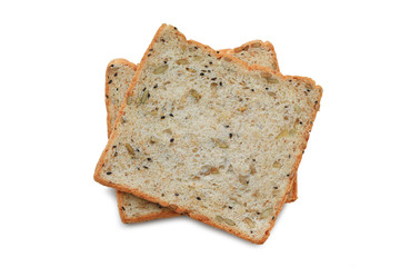 Grain bread with slices isolated on white background. Above view.