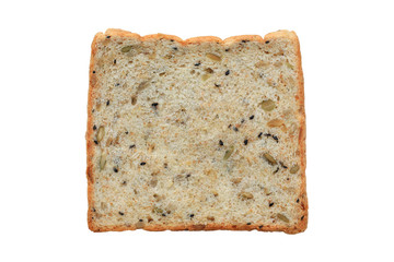Grain bread with slices isolated on white background. Above view.
