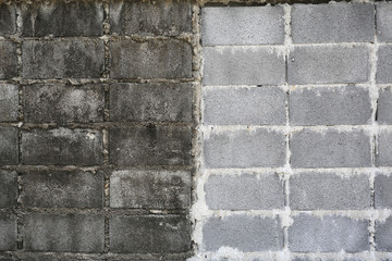 Joint of old grunge and new block wall with high details.
