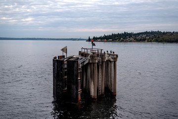 Puget Sound and buoy near small town