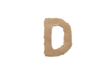 Alphabet letter font isolated over white background. English flat brown torn paper character D
