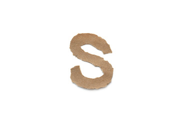 Alphabet letter font isolated over white background. English flat brown torn paper character S