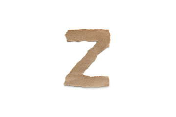 Alphabet letter font isolated over white background. English flat brown torn paper character Z