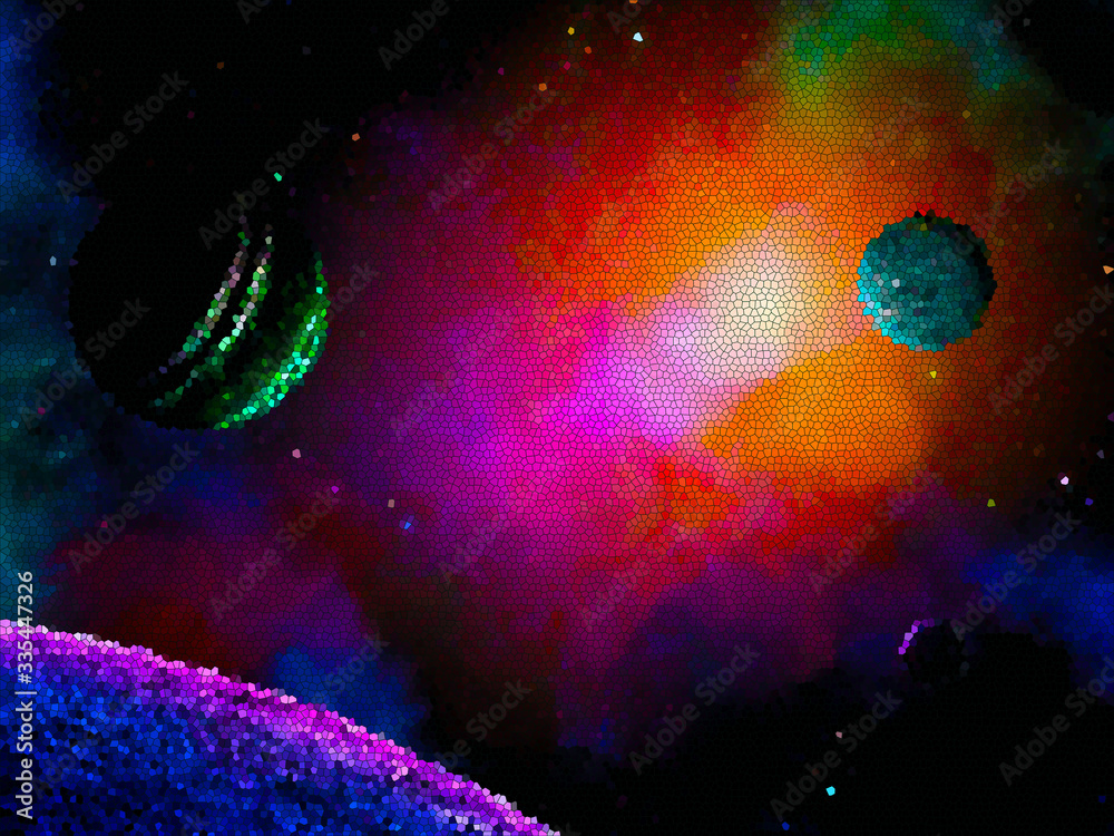 Wall mural abstract space background with planet and moons