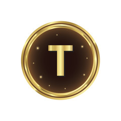 Fototapeta premium T letter gold coin vector icon
