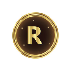 R letter gold coin vector icon