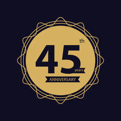 Celebrating 45th years anniversary logo with golden ring and ribbon