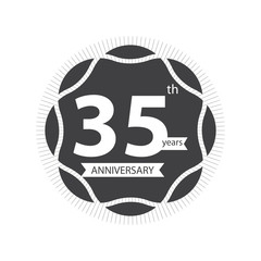 Thirty five years anniversary retro vector emblem isolated template