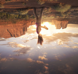 Woman on upside down world