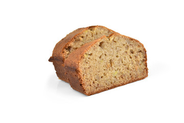 Home made sliced banana bread isolated on white