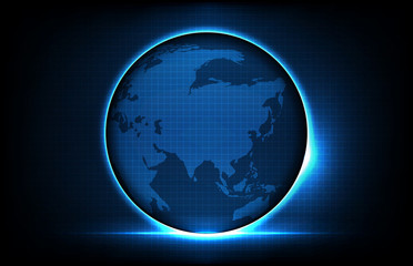 abstract background of futuristic technology glowing digital globe world maps with, hightech screen concept