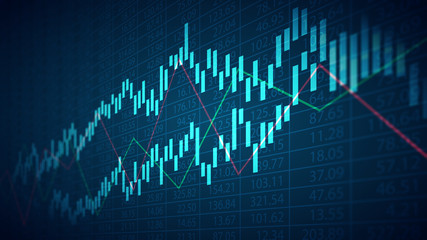 abstract financial chart with stock market number on blue color background