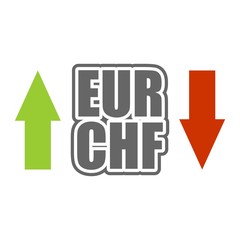 Financial market concept. Currency pair. Acronym EUR - European Union currency. Acronym CHF- Swiss Franc.