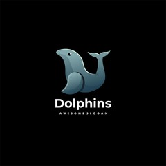 Vector Logo Illustration Dolphins Gradient Colorful Style.