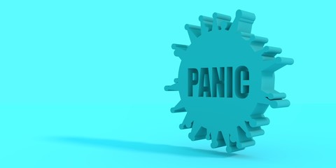 Abstract virus simple silhouette. Pandemic conceptual illustration. Panic text. 3D rendering.