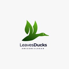 Vector Logo Illustration Duck and Leaves Dual Meaning Style.
