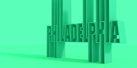 Philadelphia city name in geometry style design. Creative vintage typography poster concept. 3D rendering.