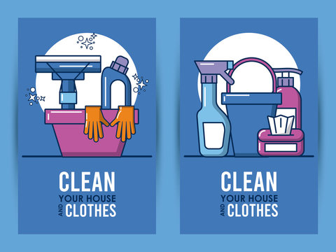 clean your house and clothes lettering with equipment