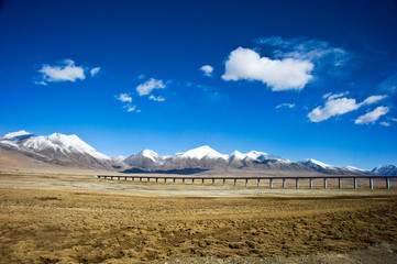 landscape with blue sky and clouds in tibet