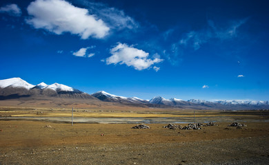 landscape with snow and clouds in Tibet