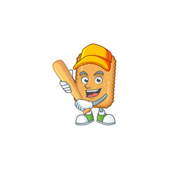 Biscuit cartoon design concept of hold baseball stick