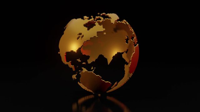 Metallic low poly earth rotating on a black background. With reflection. Loop.