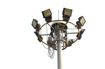 Outdoor pole lighting in a park on a white background.