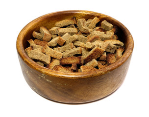 Croutons isolated. Dried bread, crust. Bread crumbs isolated. Bread dentil on a white background.