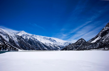 snow covered mountains in winter