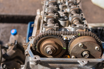 Fototapeta premium Old car engines in the garage