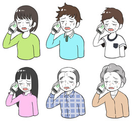 悲しくて泣きながら電話をする人々