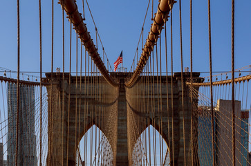 Fototapeta premium View of upward image of Brooklyn Bridge, New York City