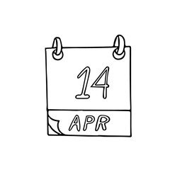 calendar hand drawn in doodle style. April 14. Rongali Bihu, day, date. icon, sticker, element
