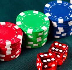 Chips and cards on casino table