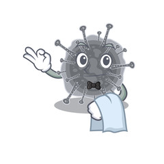 A cartoon character of articulavirales waiter working in the restaurant