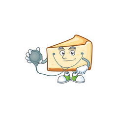 A dedicated Doctor cheese cake Cartoon character with stethoscope