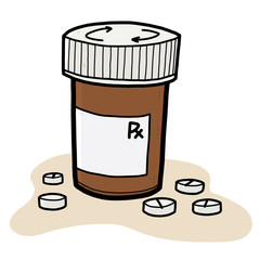 Drug pills and bottle / cartoon vector and illustration, hand drawn style, isolated on white background.