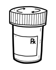 Drug bottle / cartoon vector and illustration, black and white, hand drawn, sketch style, isolated on white background.