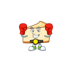 A sporty cheese cake boxing athlete cartoon mascot design style