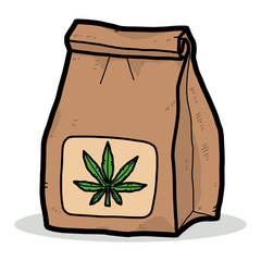 marijuana packing bag / cartoon vector and illustration, hand drawn style, isolated on white background.