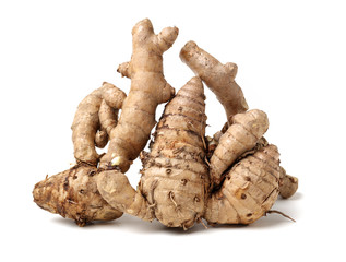 Blue ginger root on white background